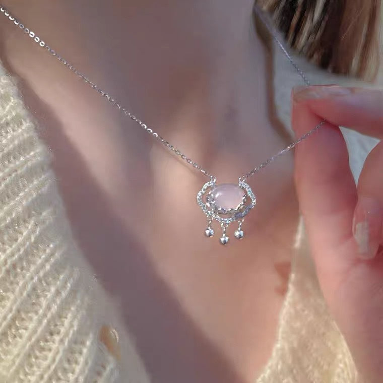 S925 Sterling Silver Natural Chalcedony Auspicious Cloud Necklace