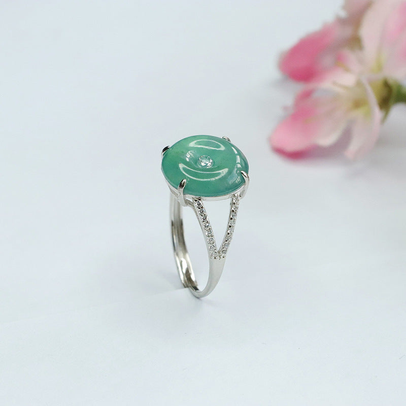 Modern Sterling Silver Jade Ring with Ice Blue Green Split Shank Design