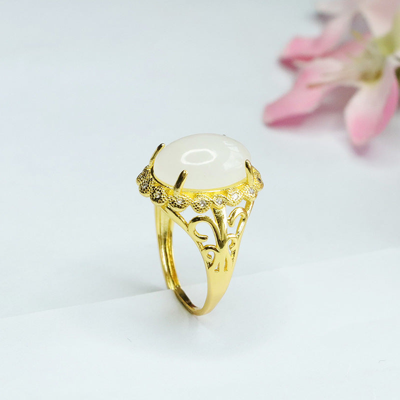 White Hetian Jade Cabochon Ring
