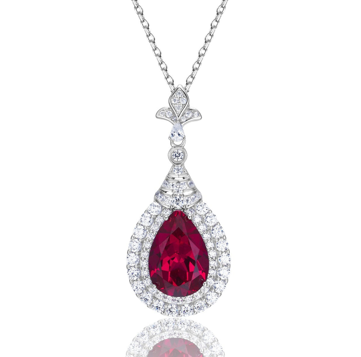 S925 Sterling Silver Lab-Grown Gemstone Teardrop Vintage-Inspired Necklace