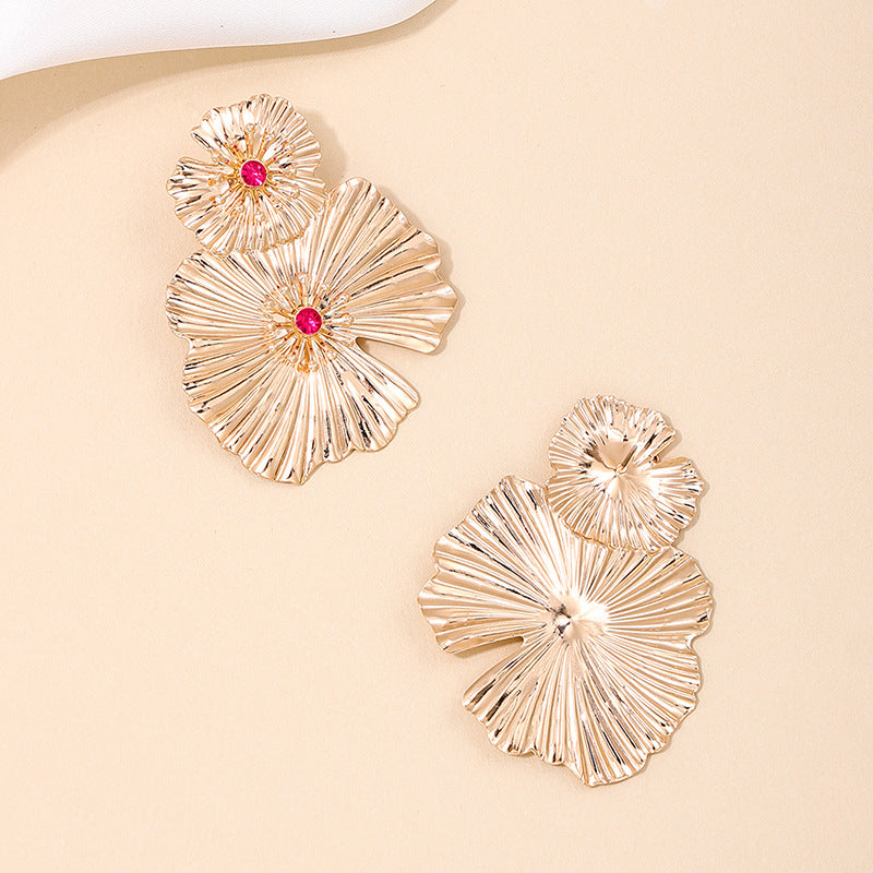 Glamorous Oversized Metal Sequin Earrings with Floral Ruffles - Trendy Women's Summer Jewelry