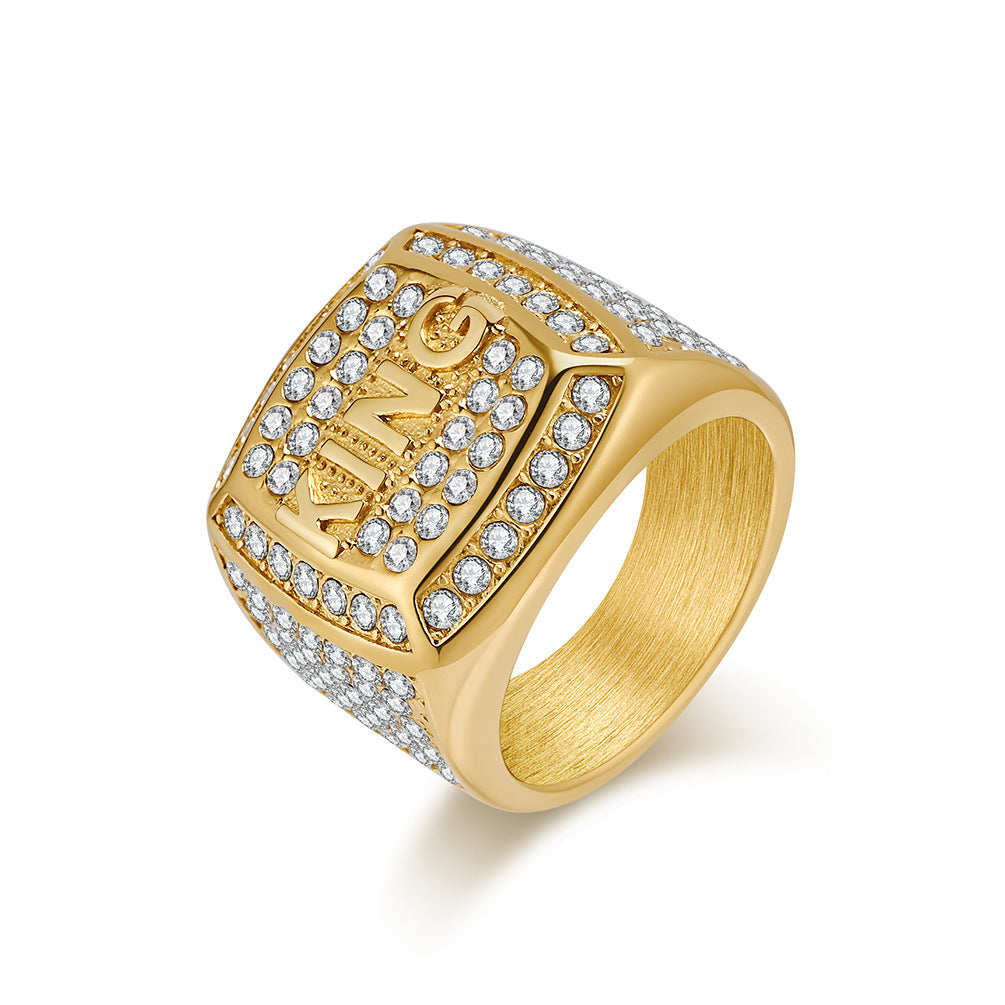 European and American Hip Hop King Ring in Titanium Steel