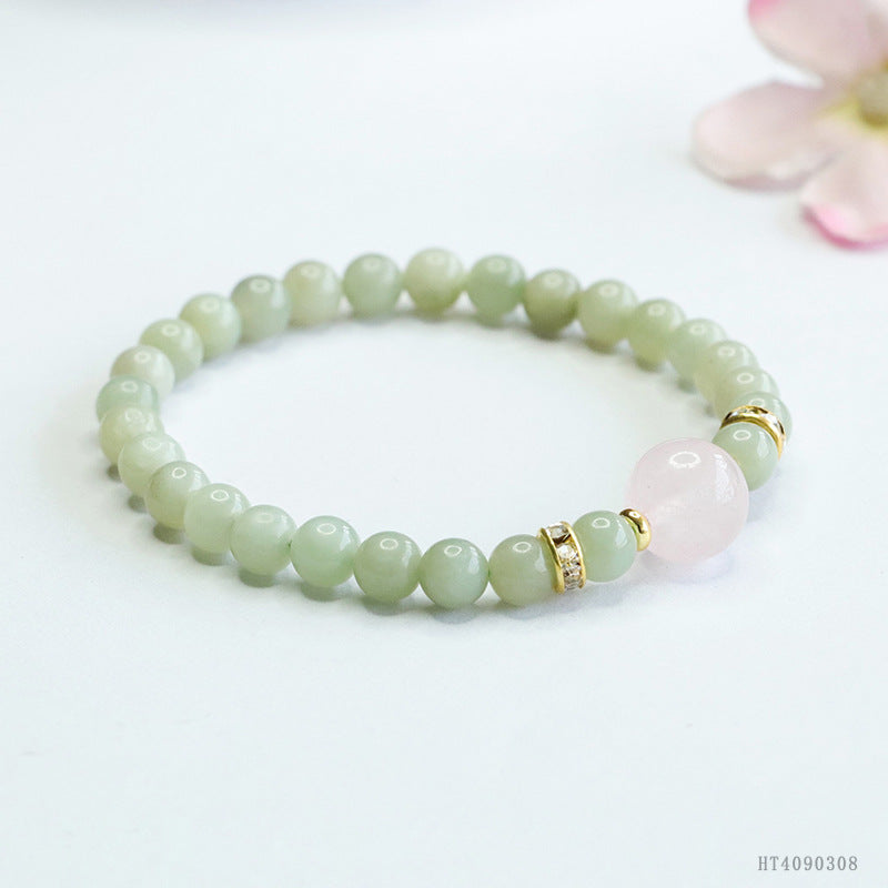Qingshui Hetian Jade & Rose Quartz Bracelet