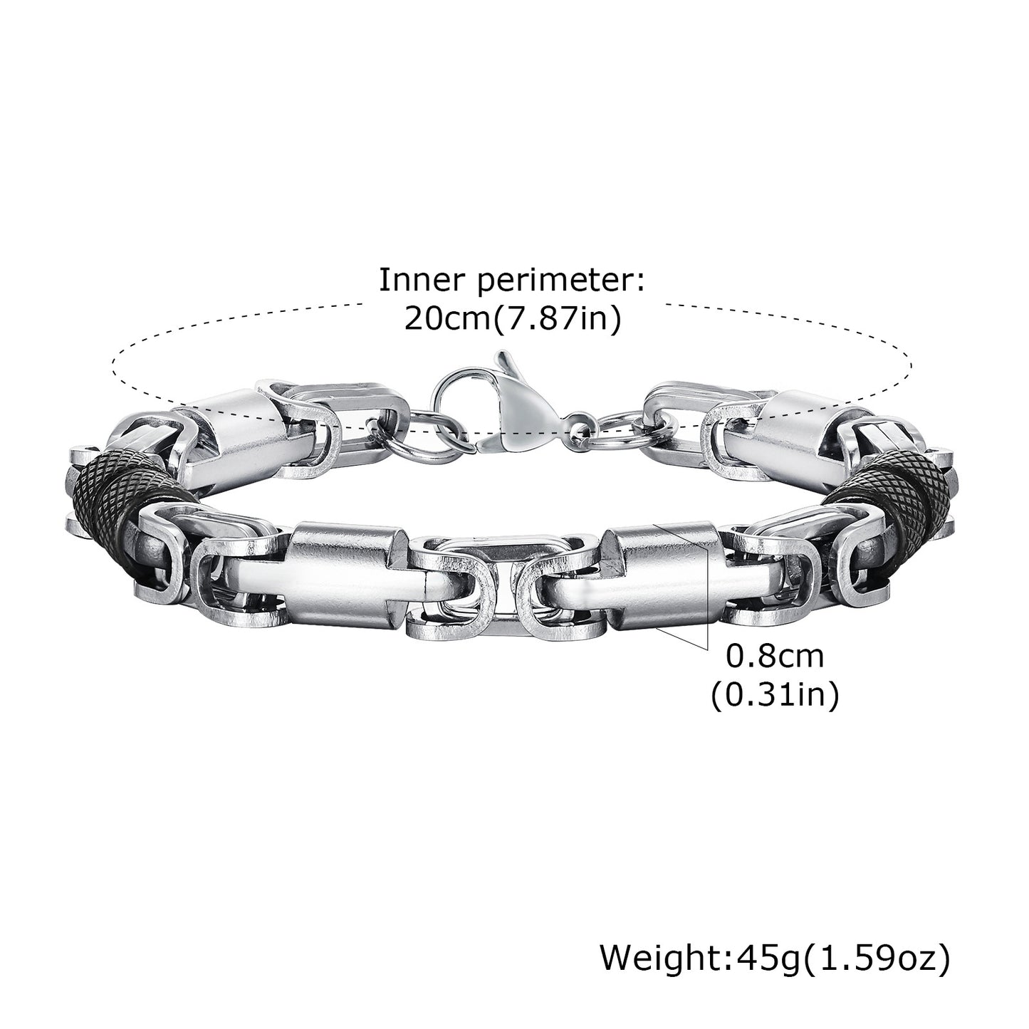 Stainless Steel Byzantine Handmade Chain Bracelet Men's Electric Black