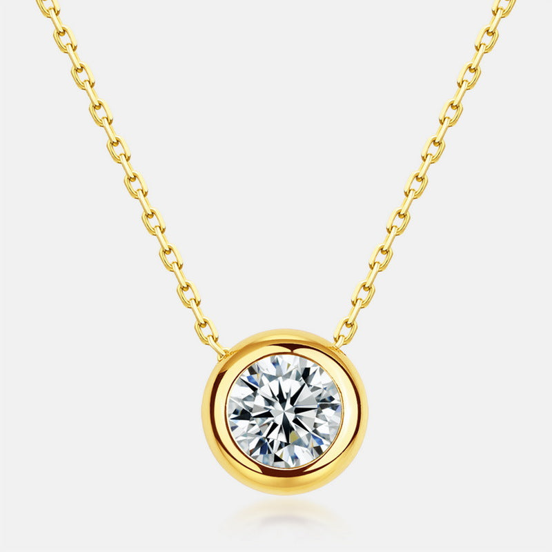 S925 Sterling Silver Moissanite Round Pendant Necklace