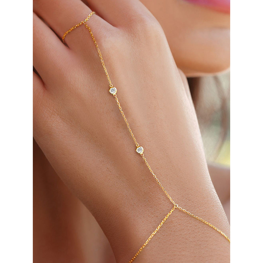 S925 Sterling Silver Round Zircon Finger Chain Bracelet