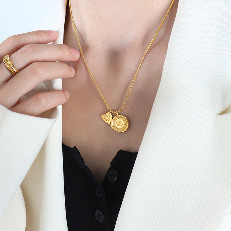 Asymmetric Titanium Gold-Plated Necklace for Women with Unique Engraving