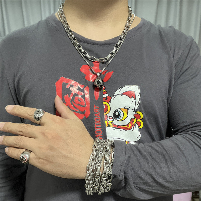 Trendy Men's Titanium Steel Sports Pendant Necklace - Personalized Retro Football and Volleyball Design