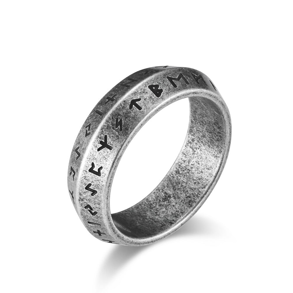 Planderful Viking Text Stainless Steel Ring For Men With Double Beveled Style Everyday Genie