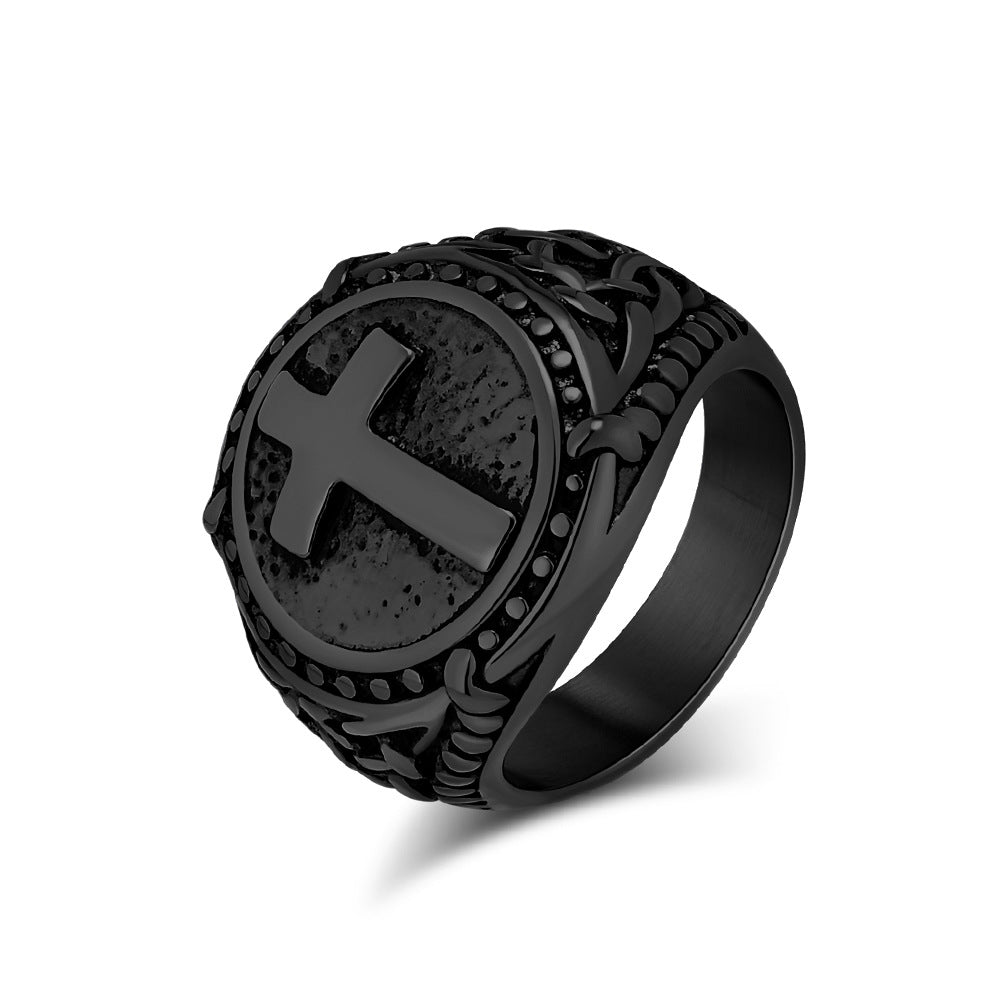 Cross-Border European American Retro Stainless Steel Cross Ring
