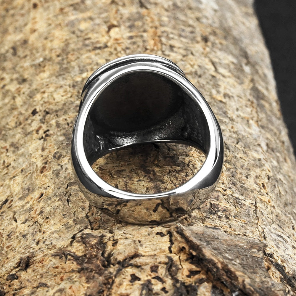 European and American Jewelry Wholesale Men's Titanium Steel Ring Retro Viking Wolf Head Logo Ring