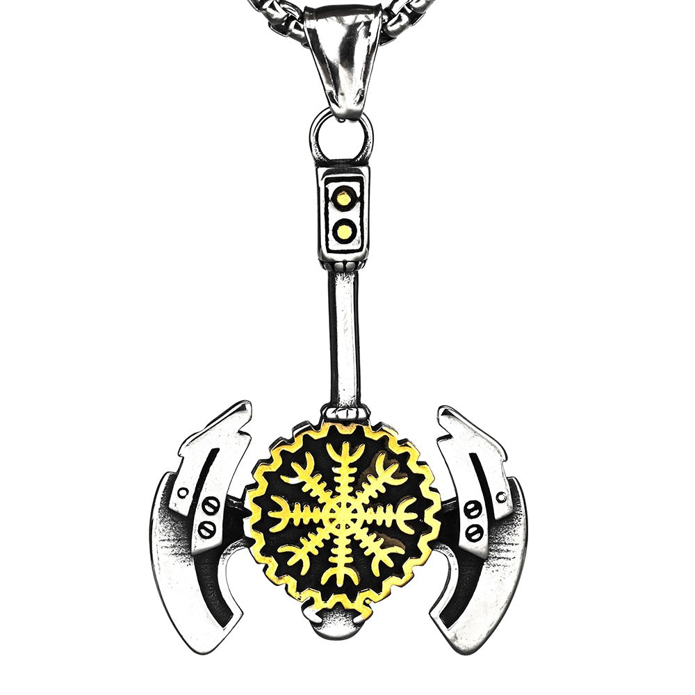European and American Jewelry Titanium Steel Men's Necklace Retro Viking Tomahawk Pendant Hip Hop Style