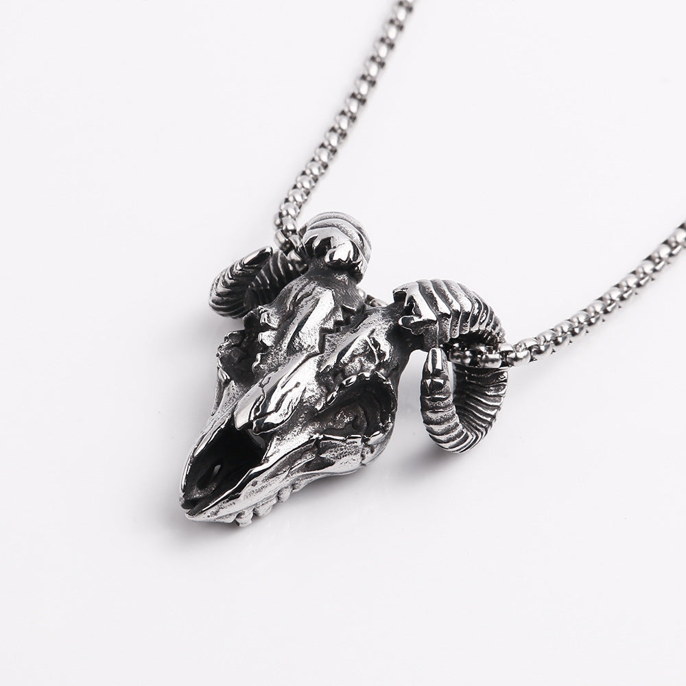 Planderful Personalized Sheep Head Pendant Titanium Steel Necklace For Men Hip Hop Style