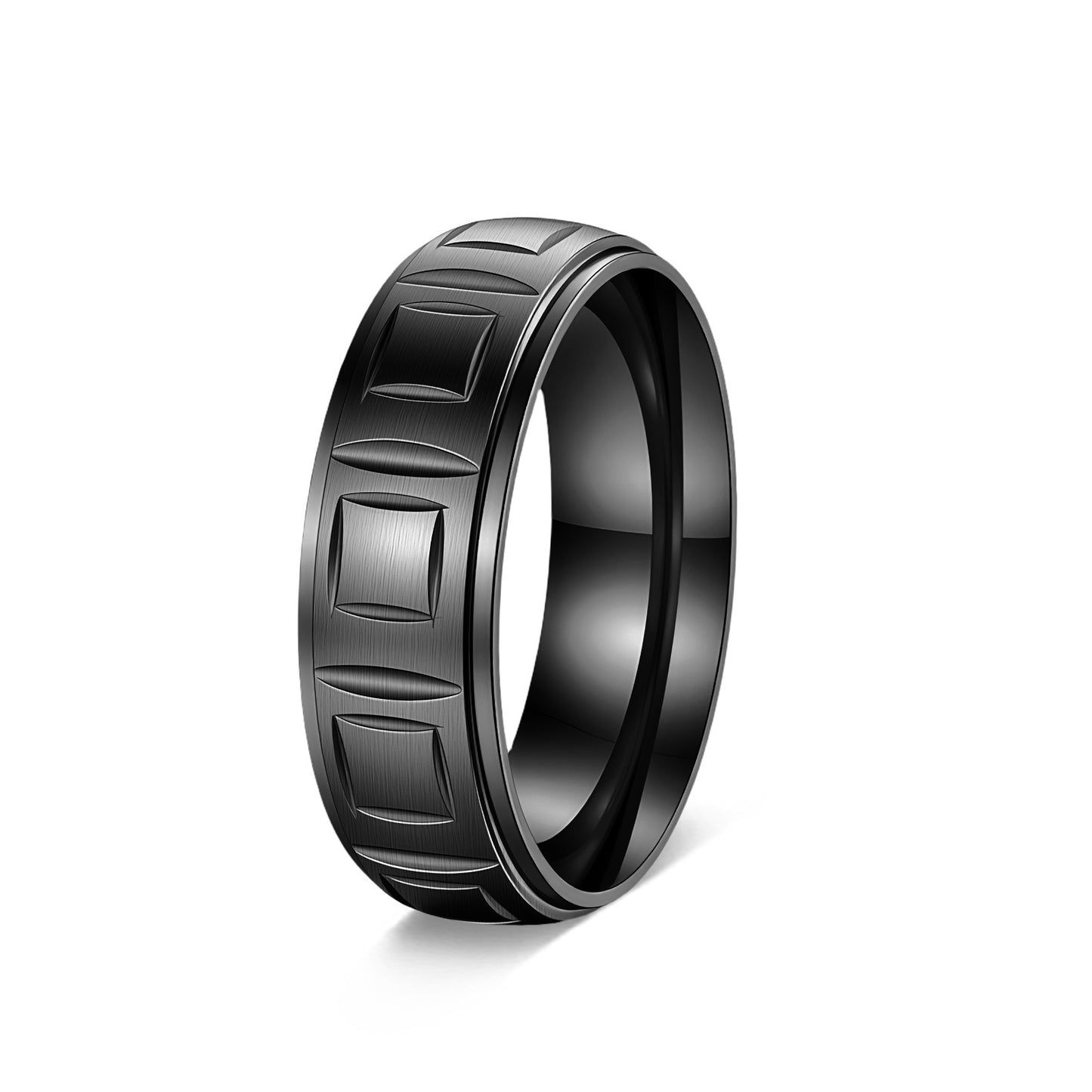Stainless Steel Ring Unisex Retro Square Pattern Engraving Fade Resistant Durable Planderful