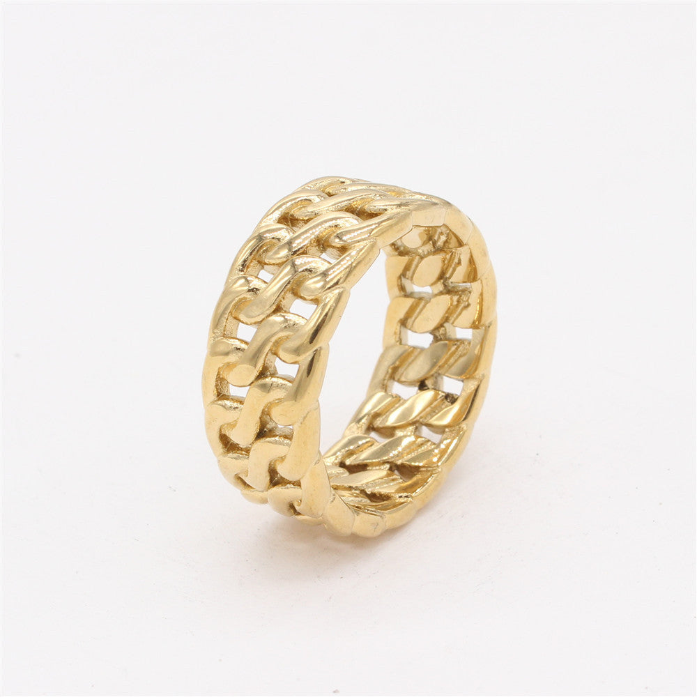 Men's Retro Titanium Steel Ring with Chain Design