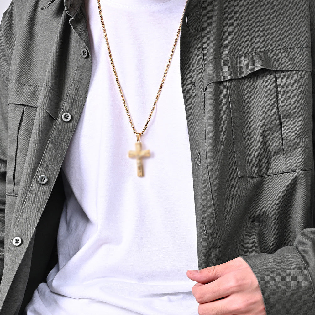 Planderful Everyday Genie Cross Necklace For Men Unisex Stainless Steel Titanium Pendant With Protective Statement