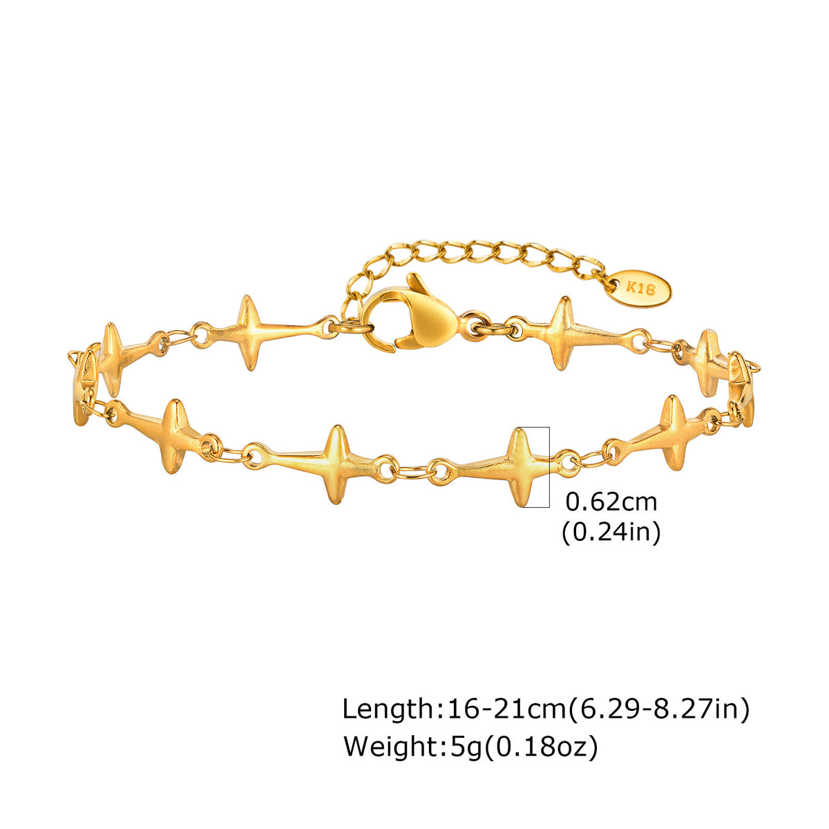 Stainless Steel Four-Pointed Star Bracelet Gold Accessory