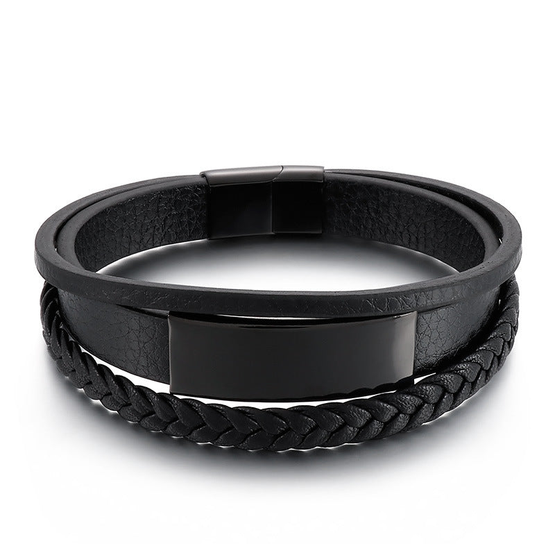 Planderful Everyday Genie Mens Leather Steel Curved Bracelet