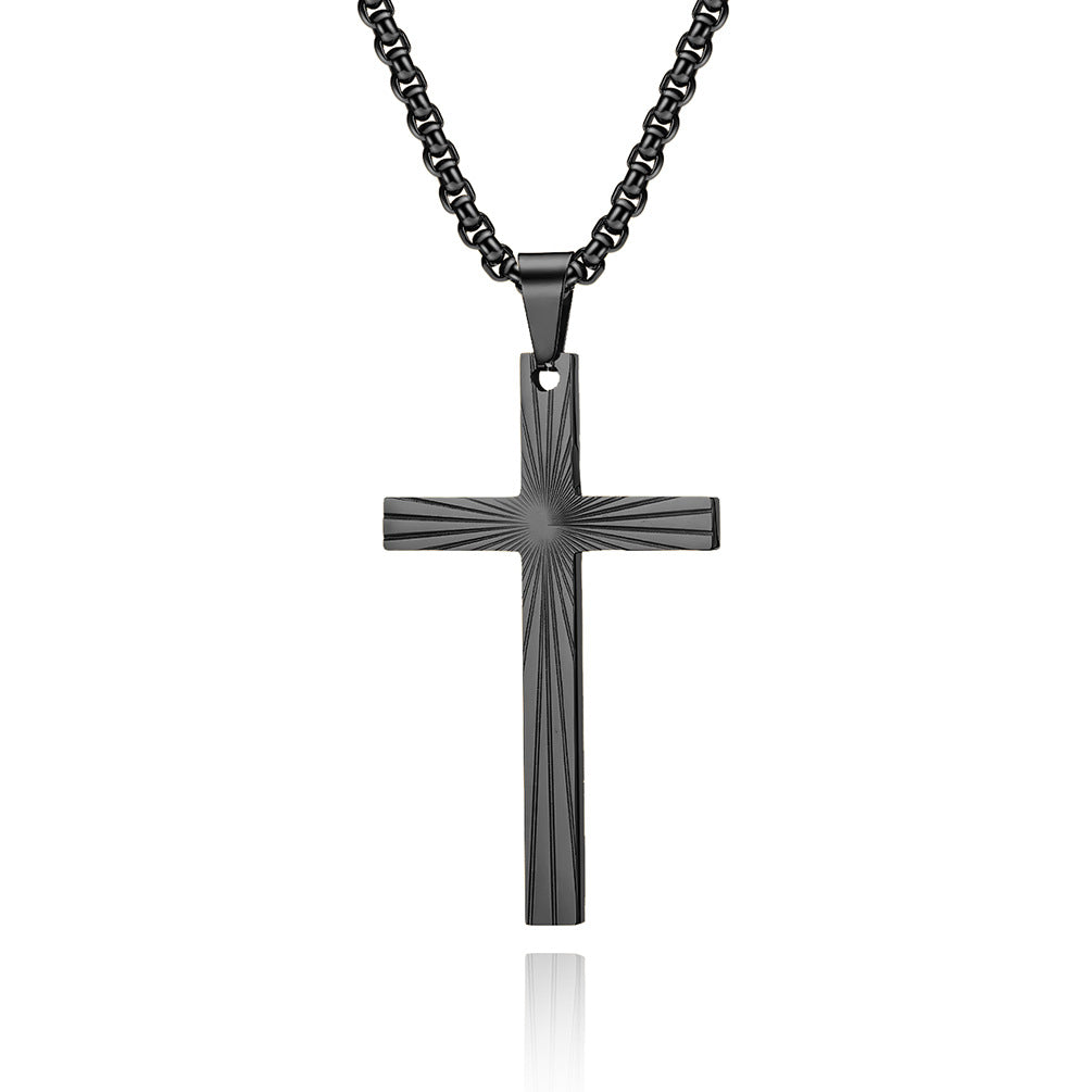 Amazon European And American Style Refraction Light Titanium Steel Cross Necklace Gender Neutral Pendant For Men