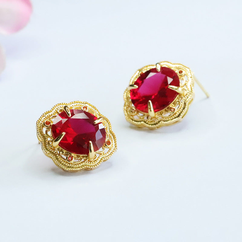 Lab-Grown Ruby Vintage Stud Earrings
