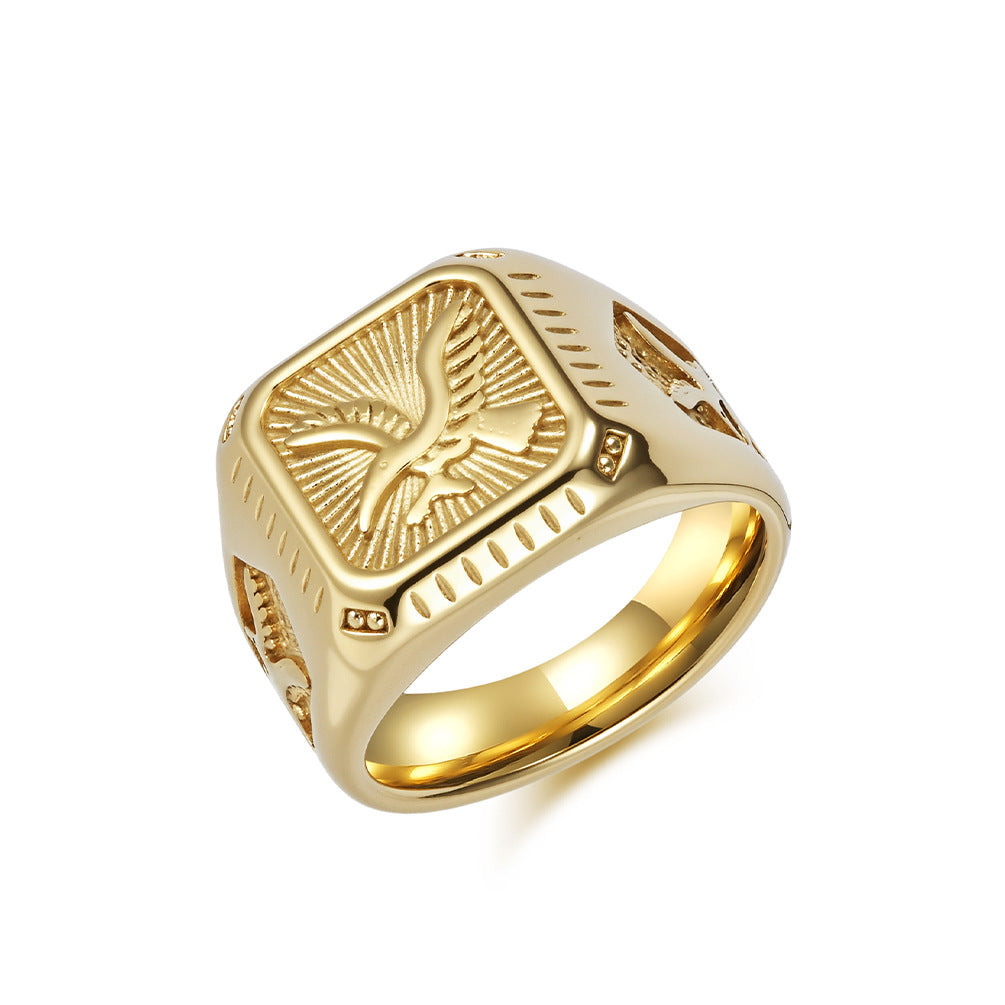 European And American Eagle Ring Stainless Steel 18K Gold Plated For Men Bold Fashion Jewelry Planderful