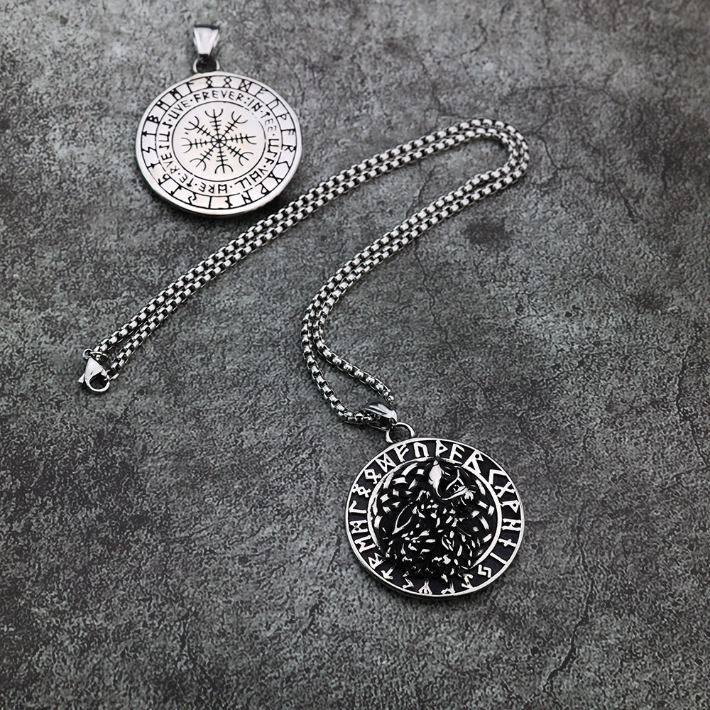 Nordic Viking Rune Wind Wolf Compass Men's Pendant Jewelry