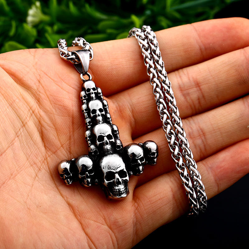 Titanium Steel Skull Cross Pendant for Men - Retro Wholesale Jewelry