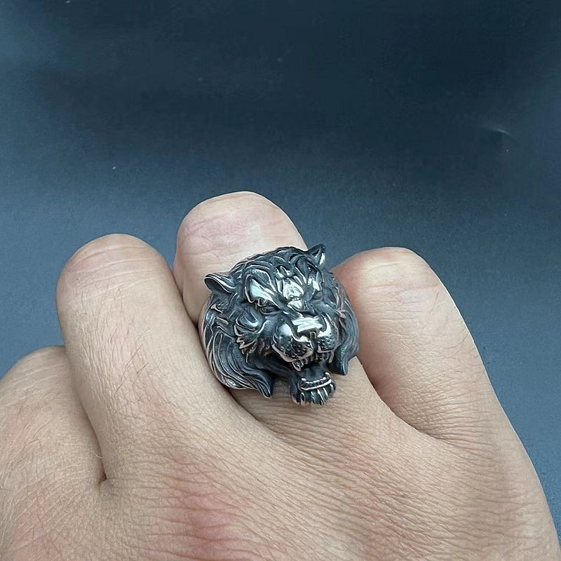 Tiger Head Stainless Steel Ring For Men Retro Punk Bold Statement Planderful Collection Everyday Genie