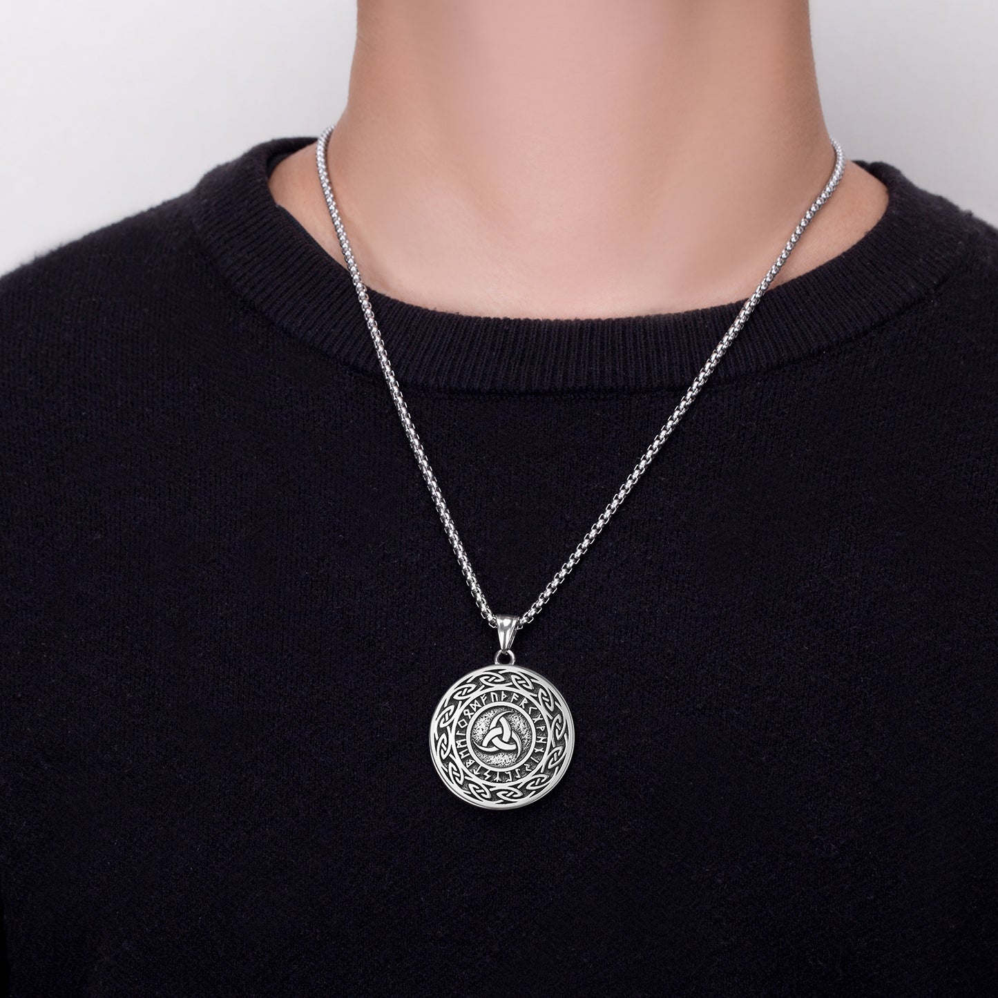Steel Necklace Vintage Viking Triangle Amulet For Men By Planderful Artisan Crafted