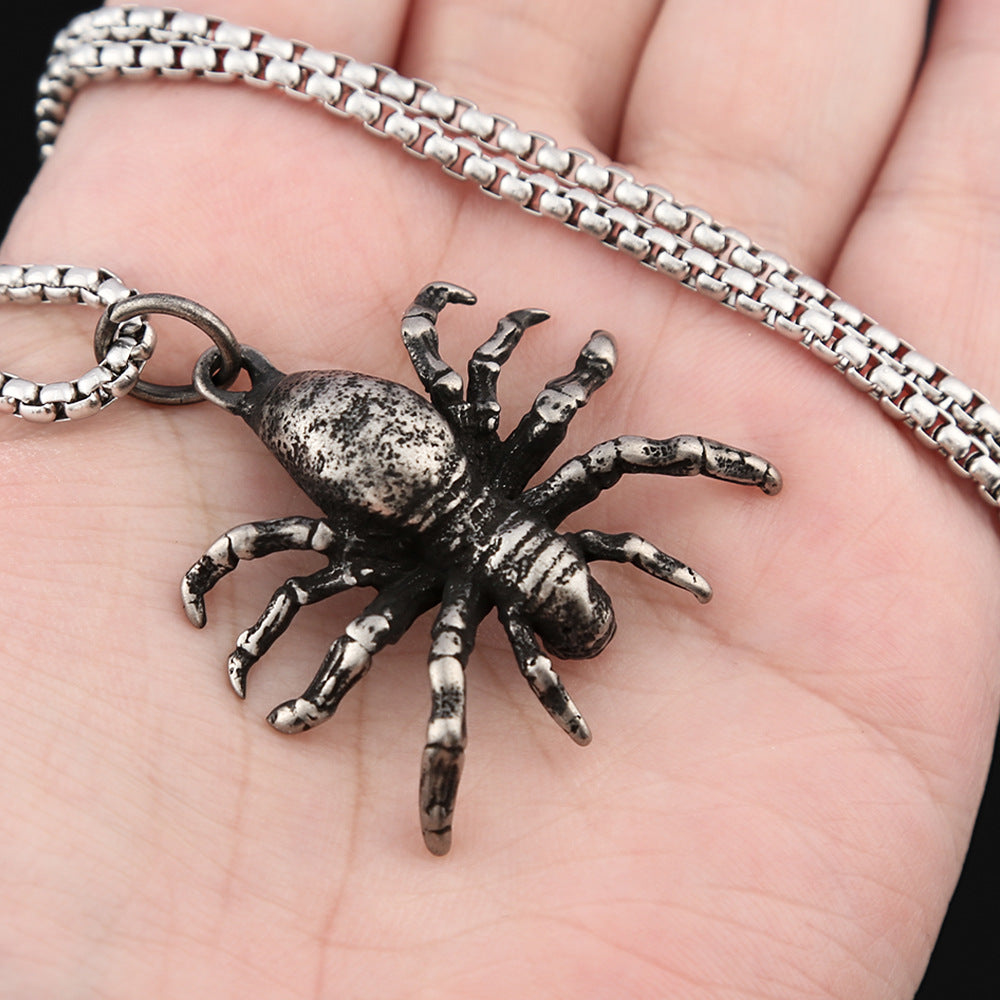 Fashion Retro Stainless Steel Spider Pendant Necklace for Men