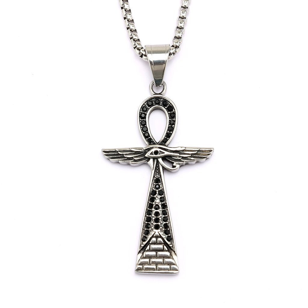 Vintage Cross Egyptian Stainless Steel Pendant Necklace