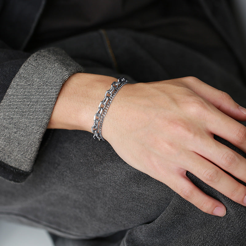 Stainless Steel Angle Chain Double-layer Bracelet for Men