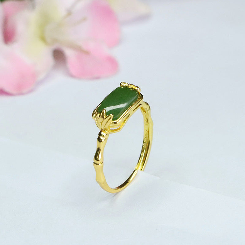 Fortune's Favor Hetian Jade Bamboo Jasper Finger Ring