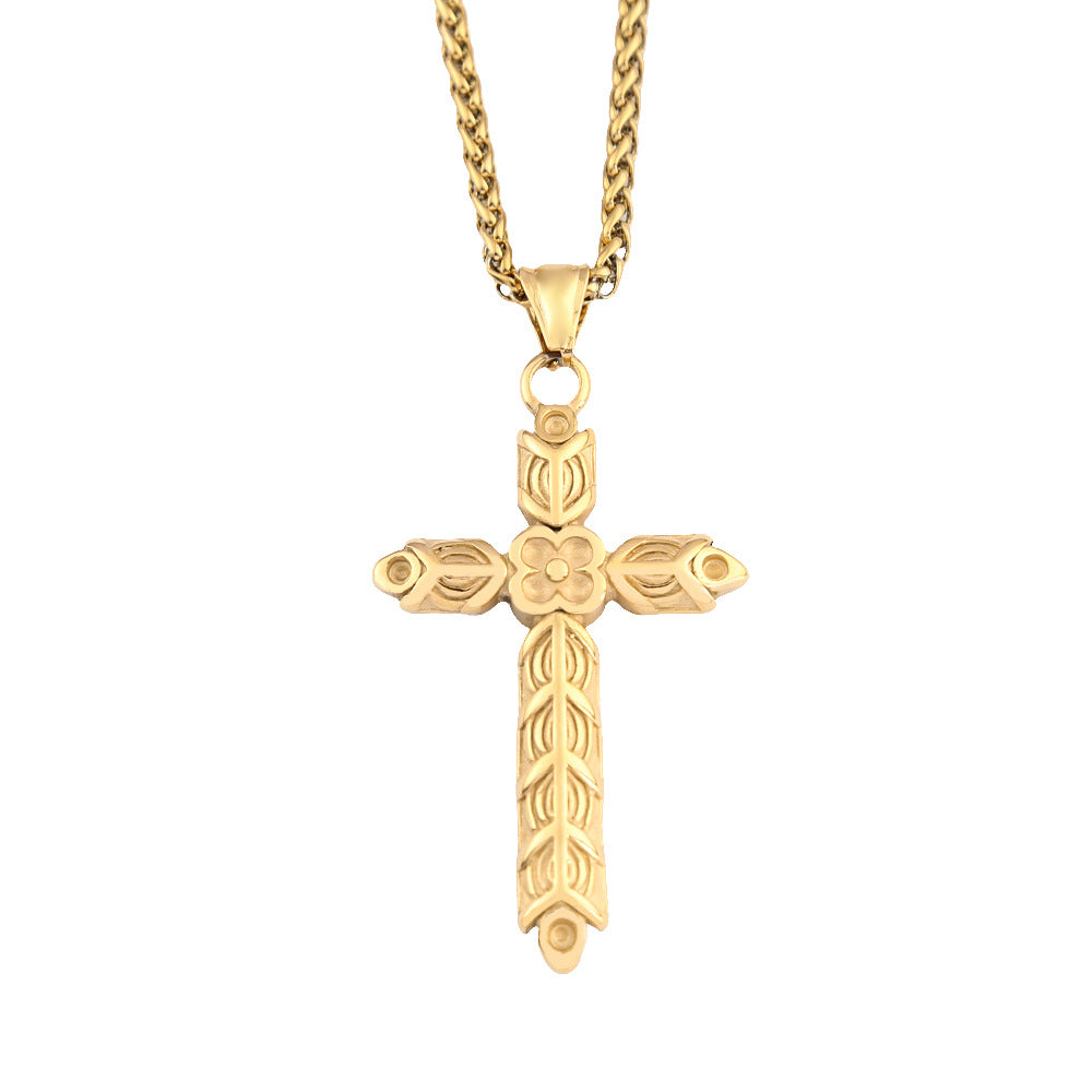 Stainless Steel Cross Flower Necklace for Men with Chain