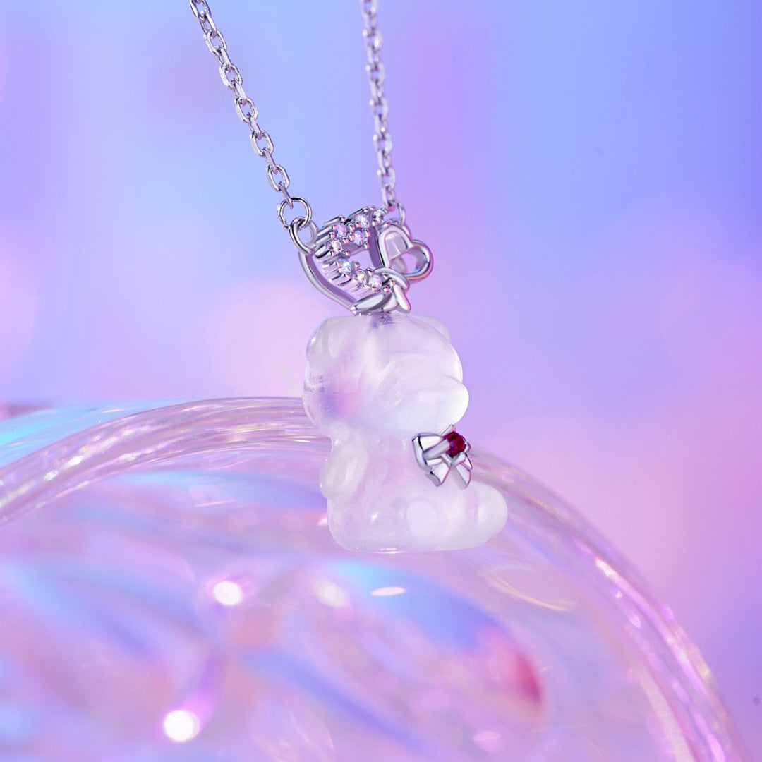Planderful Love Sweetheart Bear S925 Sterling Silver Necklace For Women Chalcedony Collarbone Chain High End Design