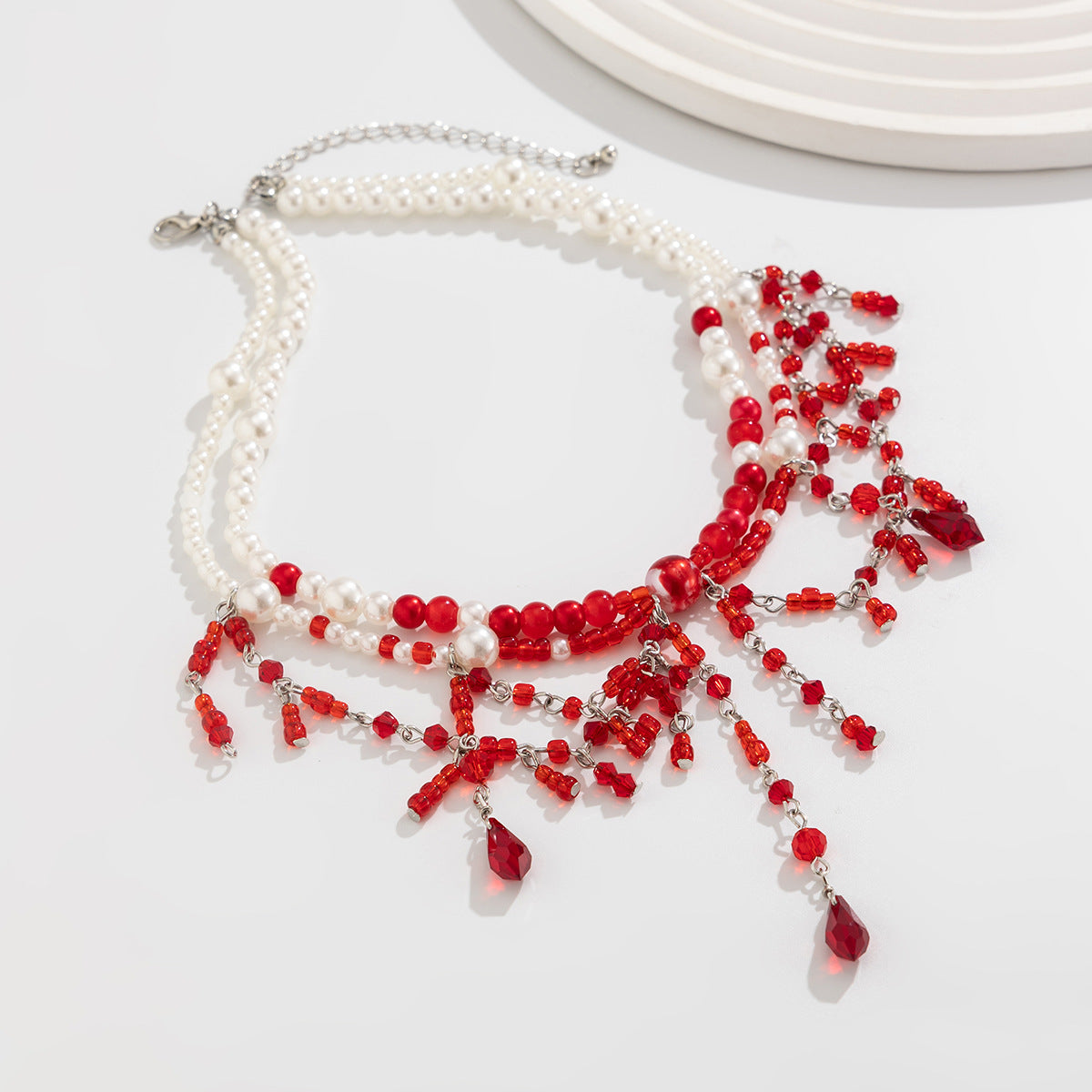 Gothic bat blood-stained fringed clavicle multi-layer necklace, European and American cross-border niche beaded blood handmade necklace women