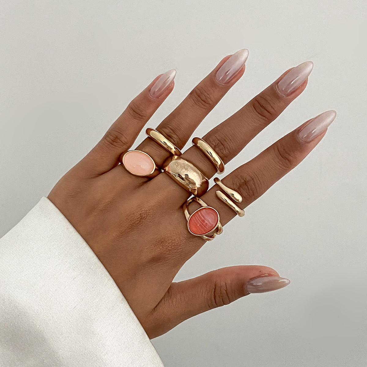 Planderful Vienna Verve Gemstone Ring Set Stackable Lava Rings For Bold Fashion Lovers Statement Jewelry