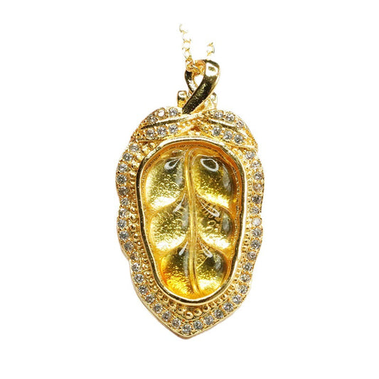 Yellow Amber Leaf Necklace with Beeswax Amber Pendant