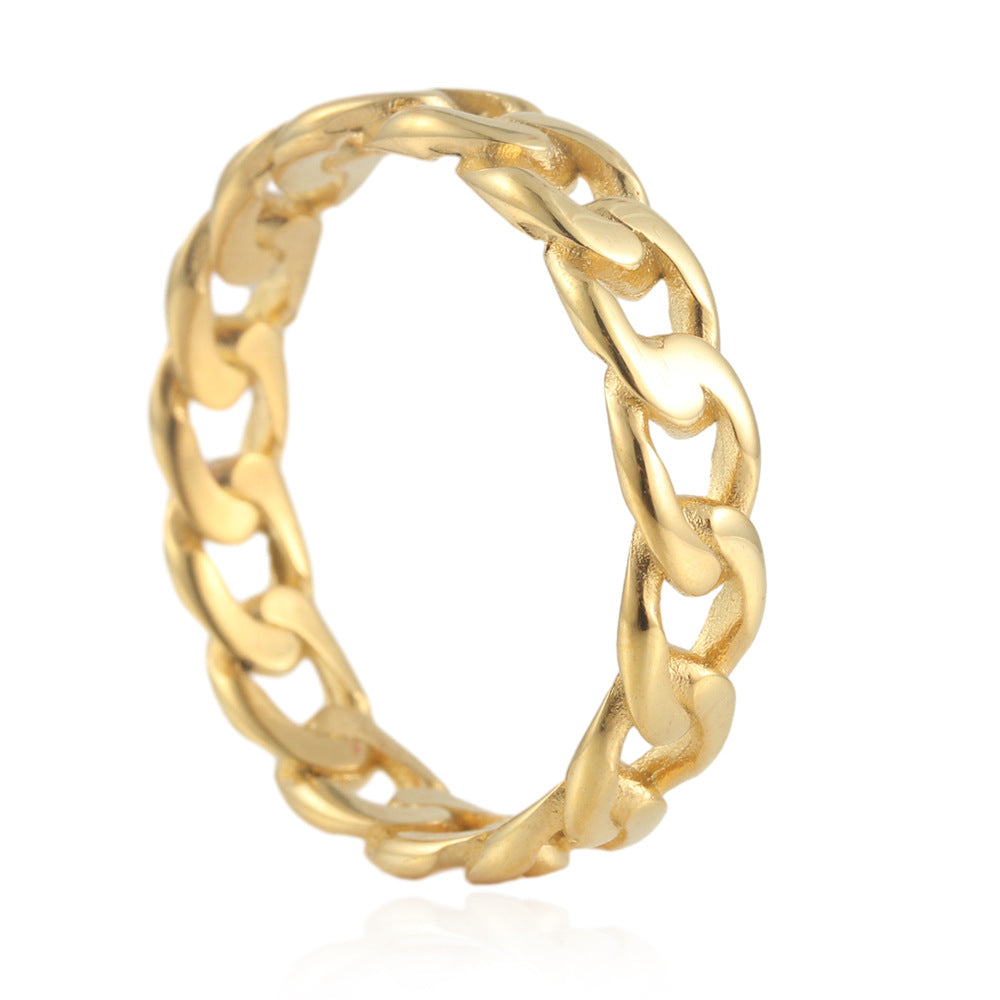 Titanium Steel Woven Chain Ring for Men and Women - Versatile Fashion Accessory in Stainless Steel