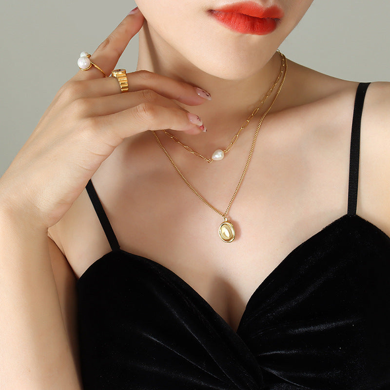 Pearlescent Double-Layer Collarbone Necklace with Niche Design