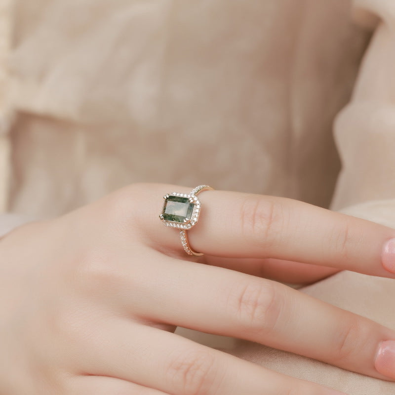 Planderful Jewelry Sterling Silver Agate Ring For Women With Inlaid Aquatic Stone