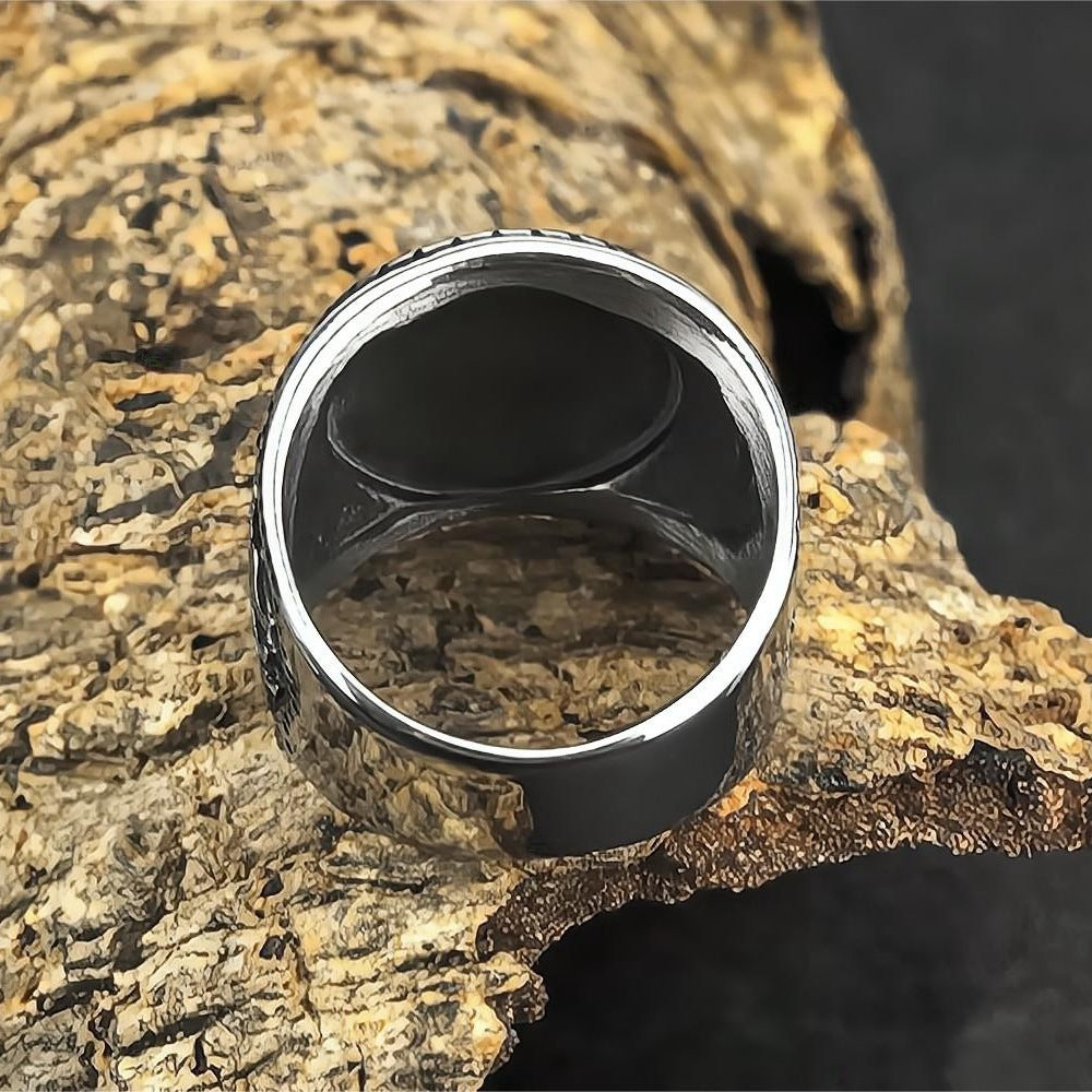 European and American Jewelry Wholesale Men's Titanium Steel Ring Viking Crow Pattern Wolf Design Rust-Free for Men
