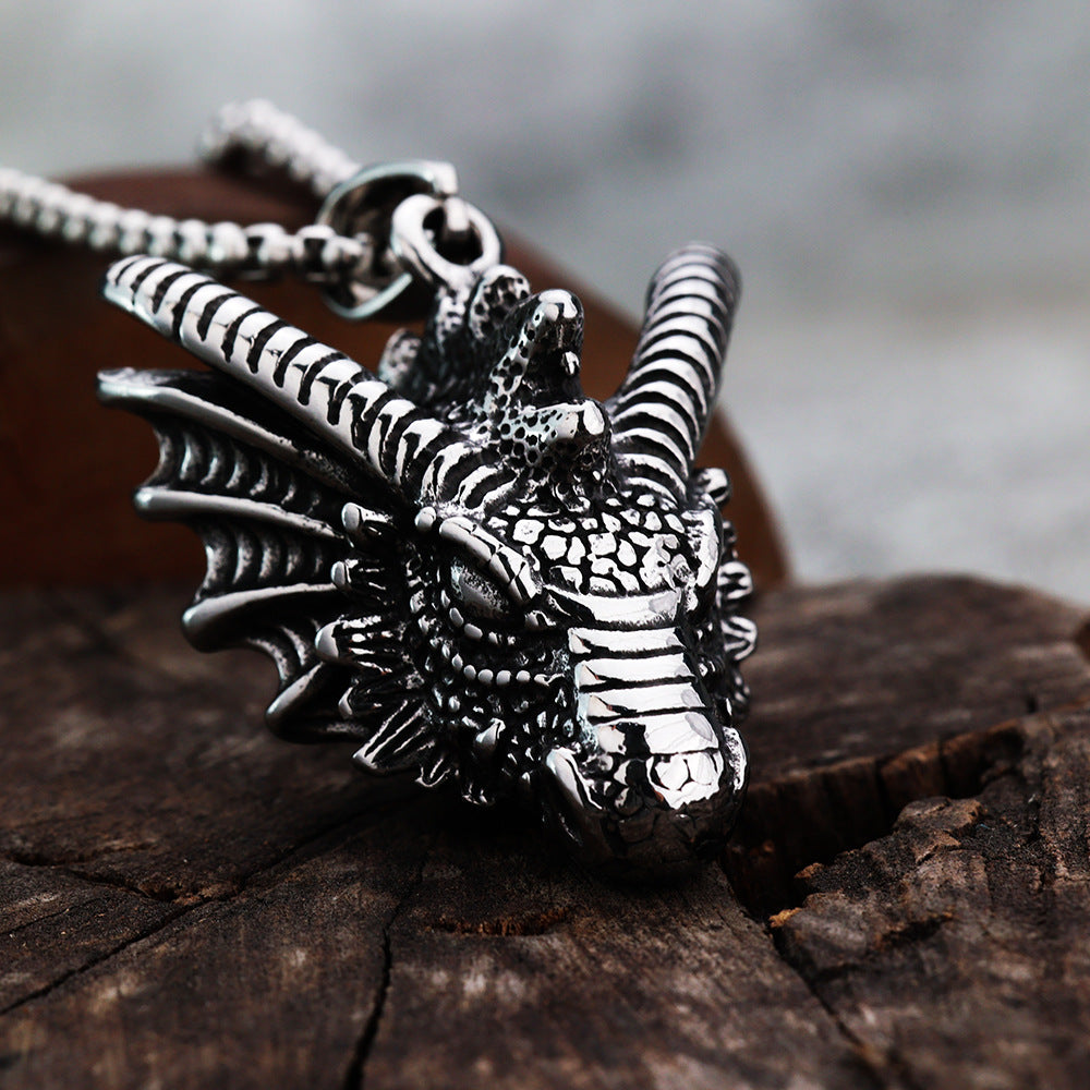 Titanium Steel Jiaolong Pendant Necklace for Men - Punk Jewelry
