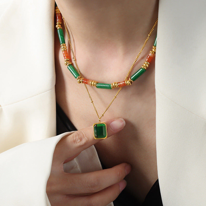 Luxurious Natural Stone Double Layer Necklace for Women