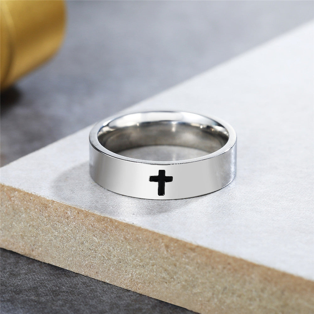 Simple Latin Cross Smooth Titanium Steel Ring for Men