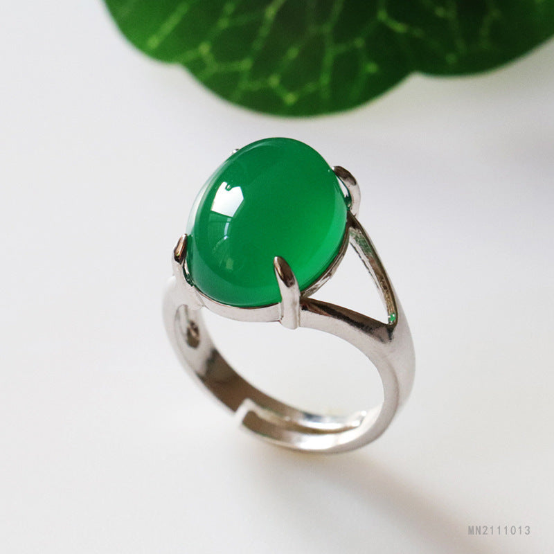 Green Chalcedony Openwork Ring
