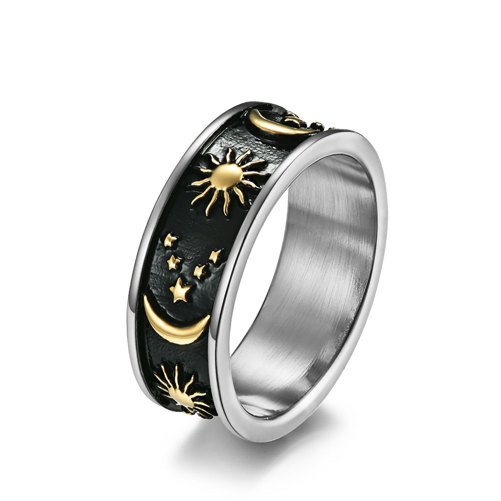 European and American Bohemian Sun Moon Stainless Steel Ring