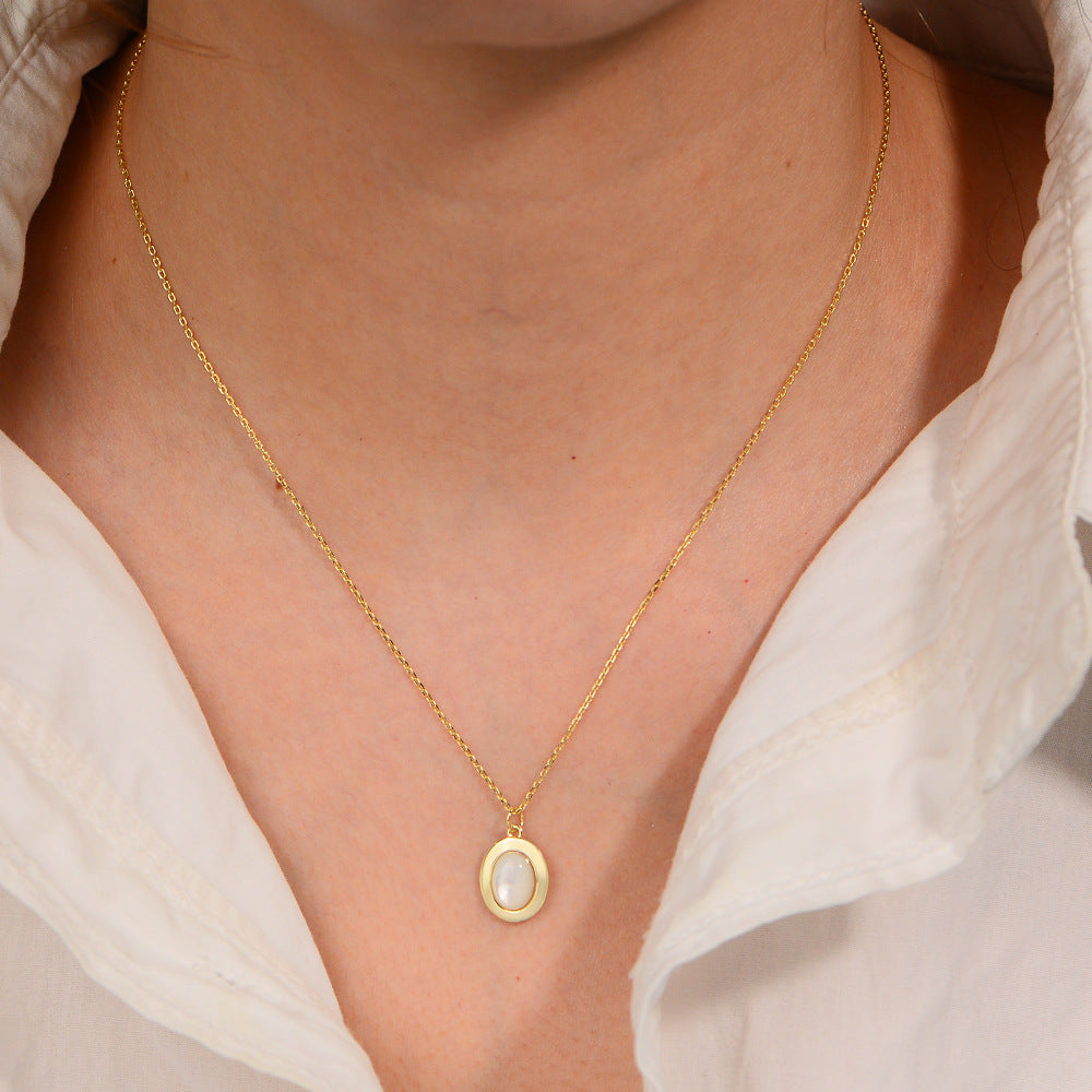 Planderful Mother Of Pearl Pendant Necklace Sterling Silver 925 Vintage Oval For Women Elegant Timeless Fashion Jewelry