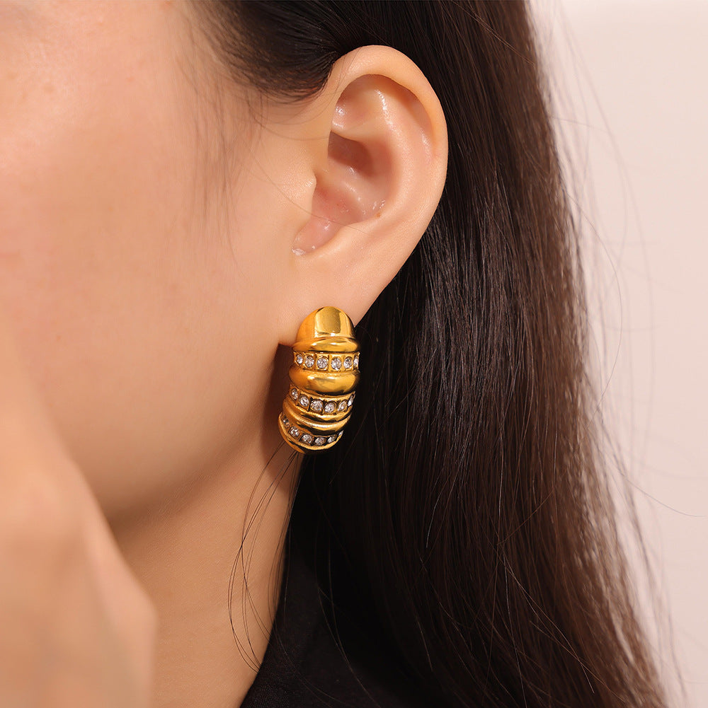 Chic Zircon-Set Titanium Steel Stud Earrings with Geometric Design