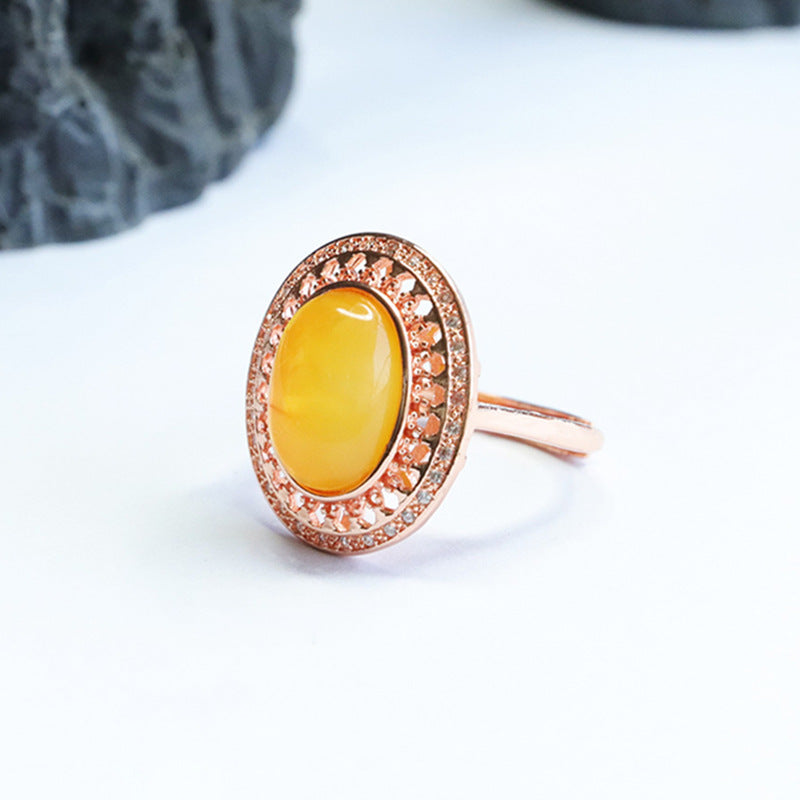 Amber Honey Wax Hollow Ring crafted from Beeswax Amber in Sterling Silver